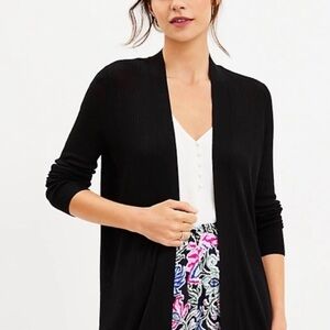 Loft Black Open Front Ribbed Women's Cardigan Duster Sweater Size Large
